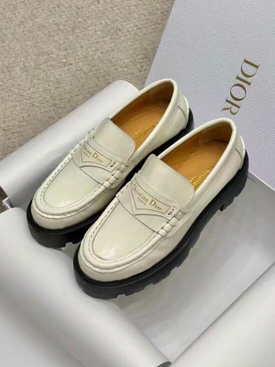 Dior Shoes - Dior White Leather Slip-On Lug Sole Loafers